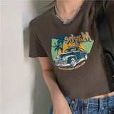 Fongt Ins Print T-Shirt Women's Summer Loose Short Crop Chic Flavor 2024 New Short-Sleeved Jacket