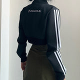 Side Stripe Zip Up Cropped Jacket-Outfit