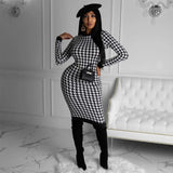 Fongt Spring 2023 New Long-Sleeved Round Collar Back Hollow Print Temperament Slim Skirt-Outfit
