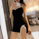 Two Sets Of Sexy Underwear Sexy Pajamas Temptation Light Lace Sling Skirt Home Open Fork Low Chest Deep V Sleeping