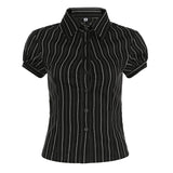 Fongt Print Single-Dbutton Shirt Femininity Slim Thin Top 2025 Summer Babes New