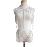 Silver Link Chains Two 2 Piece Set Women Hollow Out Cape Crop Top Long Tassels Mini Skirt Set Party Summer Beach