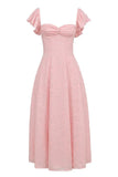 Pink Flare Short Sleeve Maxi Dress-Outfit