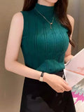 New Half-High Collar Sleeveless Lady's Knitted Bottomed Sweater Is Slim And Shows The Trend Of Women's Vest Pullover.-Outfit