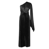 Fongt Women's 2025 New One-Shoulder Folded Dress Twill Dress