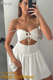 Strap Sleeveless White Boho Summer Dress Mini Women Hollow Out Elegant Dresses Sundress Vintage French Style
