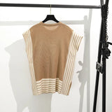 Fongt Simple Splicing Loose Short-Sleeved Knitting Top High Waist Thin Leg Pants Two