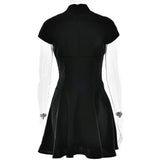 Short Sleeve Satin Hollow Out Mini Dress-Outfit
