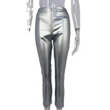 Fongt Women's Wear 2024 Autumn And Winter Hot Style Fashion High Waist Lift Hip Tight Show Thin PU Leather Pants Women's Pants-Outfit