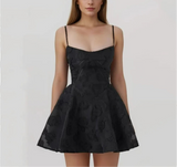 Jacquard Solid Back Lace Up Strap Mini Dress-Outfit