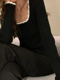 Contrast Color Trim Slim Long Sleeve Knit-Outfit