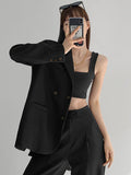 Women's Winter Black Suit Jacket Coat Y2k High Sense Simple Temperament Long Sleeve Top Thin Streetwear Casual Suit Coat