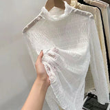 Fongt Air Fluttering Jacket Pleated Wood Ear Net Gauze Bottom Clothes Female Ultra Thin Perspective Pile Collar Lace Unlined Upper Garment-Outfit