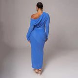 Draped Off-Shoulder Long Sleeve Top And Maxi Skirt Set-Outfit
