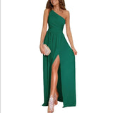 Fongt Women's New Dress Summer Slanted Shoulder Dress Temperament Sleeveless Sexy Open Fork Dress