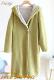 Lamb Wool Thick Warm Autumn Winter New Hooded Mid-Length Bathrobe Single Button Dressing Gown