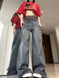 and Autumn High Waist Women Wide Leg Jeans American Retro Loose Slim High Street Vibe Straight Floor-Mopping Pants-Outfit