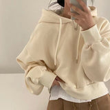 Solid Color Oversized Cropped Hoodie-Outfit