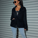 New Commuter Cardigan With Long Sleeves And Shiny Plus-Size Blazer-Outfit