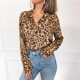 Blouses Shirts Sexy V-neck Long Sleeve Chiffon Blouse Leopard Print Shirt Casual Tops Work Wear Blusas Mujer De Moda