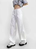 Trendy Women's Wear Personality Rope Design Solid Color Simple Basic Straight Tube Overalls Casual Pants-Outfit