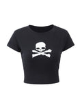 short sleeve Y2K crop top t-shirt with skull