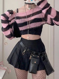 Pink Contrast-paneled Crop Smock Top Y2K Aesthetic Cute Knitted Long Sleeve Pullover for Women Sweater Vintage Clothes-Outfit