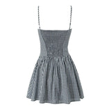 Fongt Two-Color Lattice Button Embellion With Joint Dress 2025 Spring New M11382