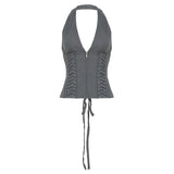 Fongt With The Same Strap To The Waist Hanging Neck Deep V-Neck Vest Sexy Hottie Thin Short Repair Top