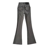 Trendy Women's Wear Peach Love Pocket Jeans Fashionable Solid Color Slim Hips Show Thin Flared Pants-Outfit