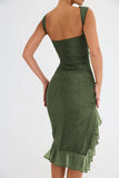 Mesh Ruffle Sleeveless Midi Dress-Outfit