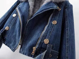 Faux Fur Collar Lining Denim Jacket-Outfit