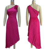 Fongt Women's New Solid-Color Dress Fashion Sexy Slanted Shoulder Folded Empty Dress 8043