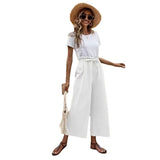 Waist Solid Color Cotton Linen Belt Wide-leg