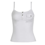 Fongt Co-Working Style Pocket Half-Open Casual Sling With Hot Girls Street Solid Color Slim Thin Vest