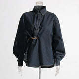 Fongt Denim Jacket 2025 Fall Fashion Casual Denim Waist Chain White Commuting Long Sleeves Cowboy