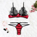 Women Lingerie New Seductive Satin Hollow Out Lace Push Up Top Bra Underpant Set Sexy Hot Women Thongs Sleepwear-Outfit