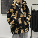 Loose Harajuku Kawaii Hoodies Fleece Bear Couple Hoodie Autumn Winter Thick Sweatshirts Oversized Pullover Casual