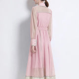 Fongt Light Luxury Tidive Lace Splicing Single-Ditch Lantern Sleeve Dress Female Waist Temperament Elegant Dress