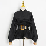 Fongt Long-Sleeved Lotus Leafy Shirt Women 2025 Autumn New Fashion Korean Version Of High-Waisted Collars On The Body Of Women's Clothing