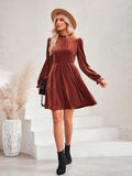 Fongt 2024 Winter New Women's Casual High Collar Velvet Solid Color Waist Dress-Outfit