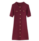 Fongt Women's Explosive Knitted Knitted Short-Sleeved Button-Knitted Dress