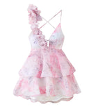 Fongt Women's Explosive Three-Dimensional Petals Decorated With Waist Princess Dress