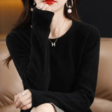 Fongt Women's Fall / Winter 2023 New Loose Knit Women's Top With A Sweater Soft Waxy Sweater-Outfit