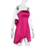 Strapless Large Back Bow Satin Mini Dress-Outfit