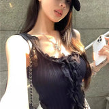 Fongt Temperament Babes White Slings Summer New Wear Lace Sexy Vest Short Sleeveless Top
