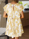 Floral Printing Mini Dress Women Casual Loose Style Dresses 2022 New Elegant Short Sleeve O Neck Ladies Clothing