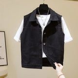 Fongt Denim Jacket Women's Loose Summer Korean Casual Versatile 2024 Short Jacket Long Sleeve Jacket-Outfit