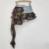 Denim Irregular Patchwork Ruffles Mini Skort-Outfit