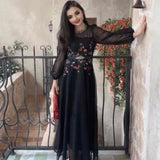 Fongt Industry Embroidery Net Yarn Nail Bead Long Sleeve Dress Women's Autumn New High-End Famous Style Fairy Dress